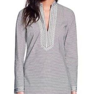 Tory Burch Size 2 Skinny Strip 3/4 Length Sleeve Tunic Dress in Navy and White